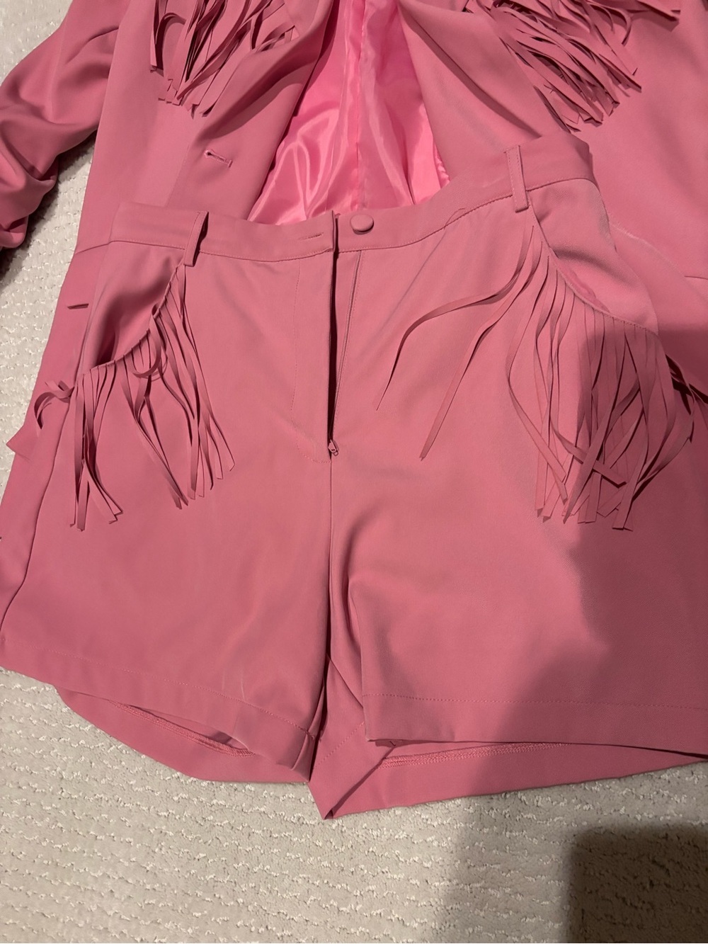 Fringed Pink High-Waist Women's Bermuda Shorts